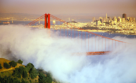 golden gate bridge cartoon. house Fog on Golden Gate