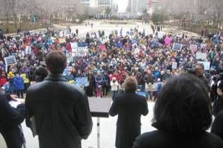 Alberta rally 405x270 Parents & families protest Albertas HOMO Education Act:  Biased vs. balanced media coverage