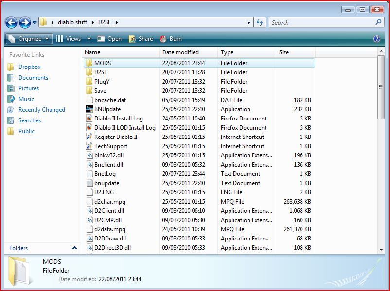 Inside your base d2 folder should look like: (Note: I named my D2 base folder "D2SE")