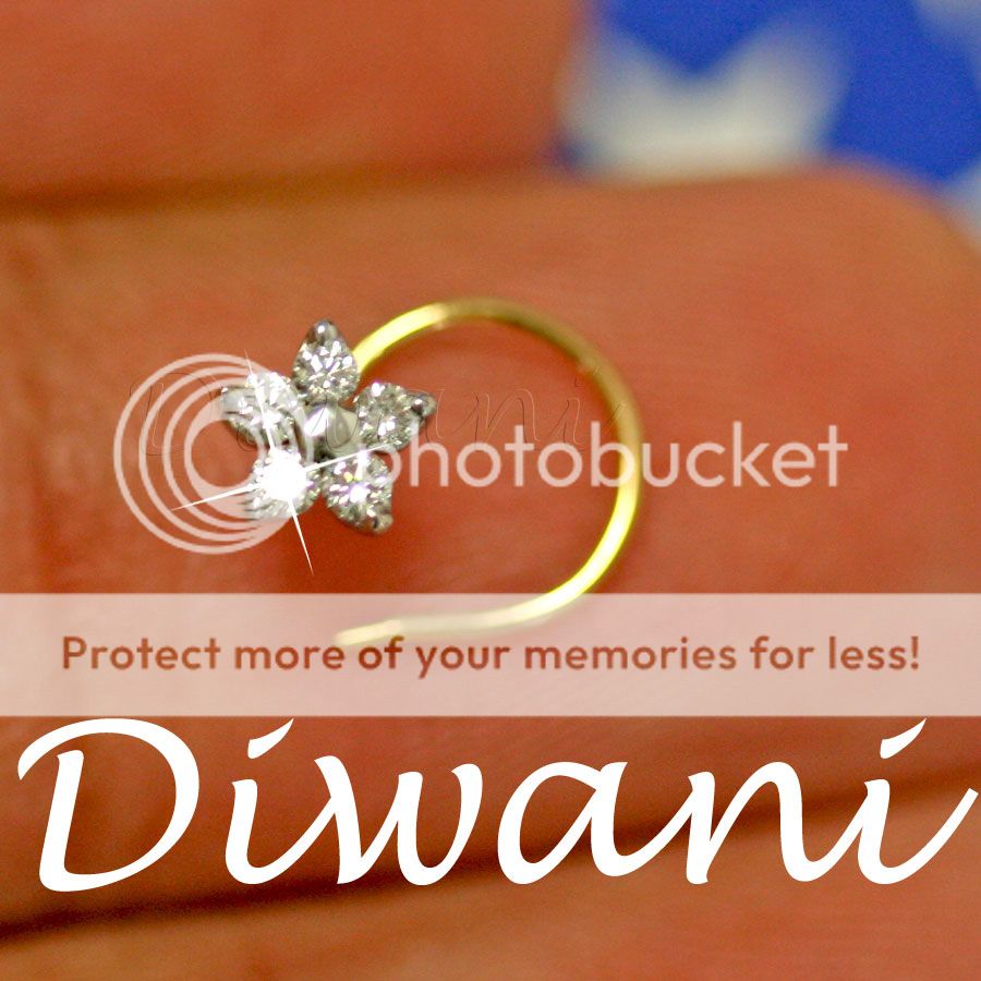 Real 5 Diamonds Flower 14k Gold Engagement Wedding Nose Ring Stud